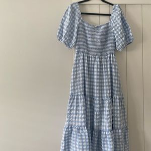 CLAD + CLOTH blue checkered midi dress